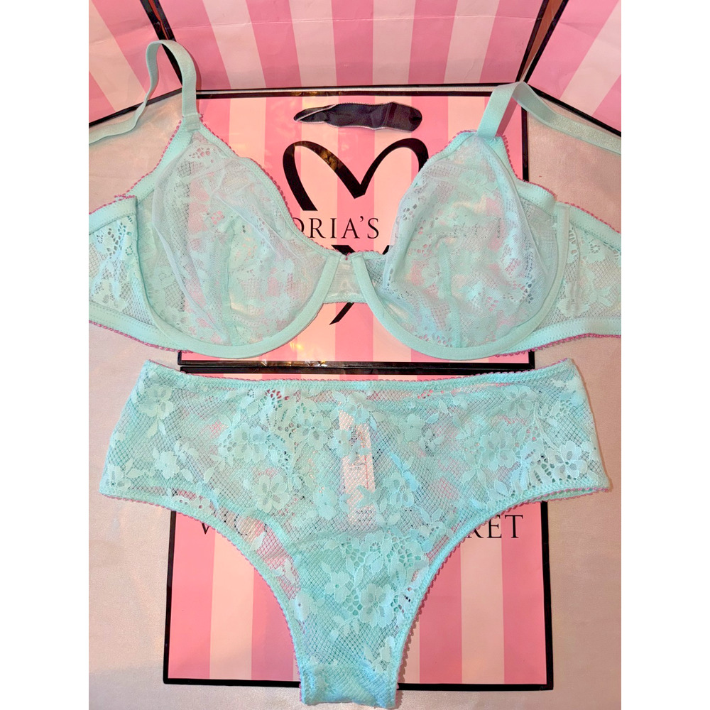 Victoria's Secret Bra Unlined Tease 36DDD Medium Teal /Pink Bows - Picture 3 of 4